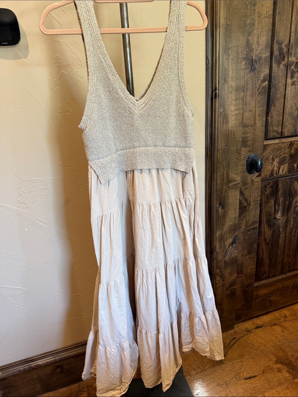 Neutral Knit Bodice Tiered Maxi Dress - Beige and Light Taupe - Picture 9 of 10